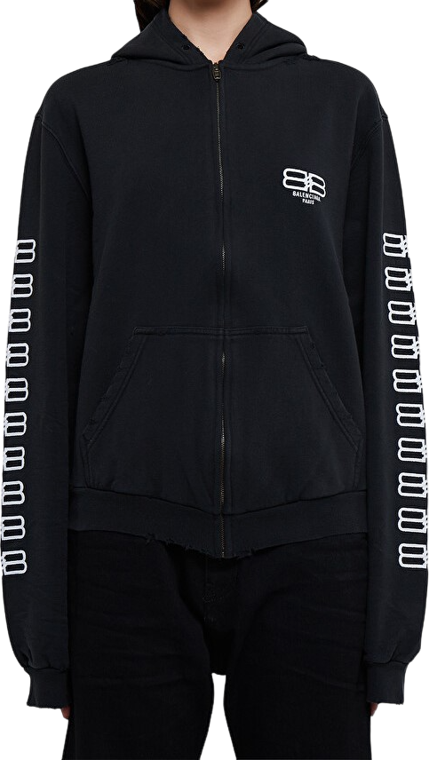 Balenciaga Felpa con zip BB Paris Icon Zwart