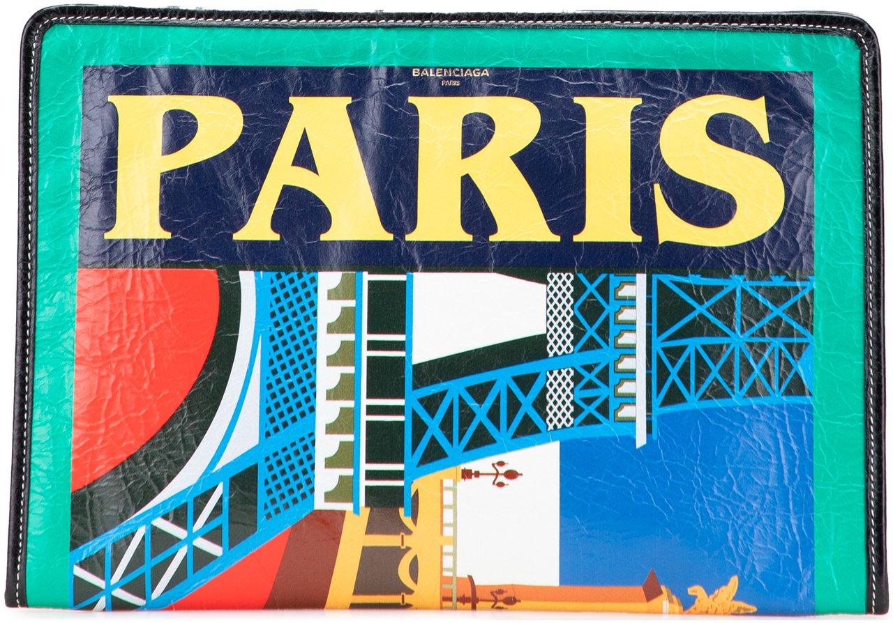 Balenciaga Lambskin Bazar Paris City Arena Clutch Blauw