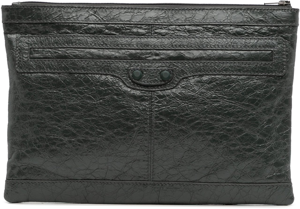 Balenciaga Lambskin Motocross Classic Clip Clutch Groen