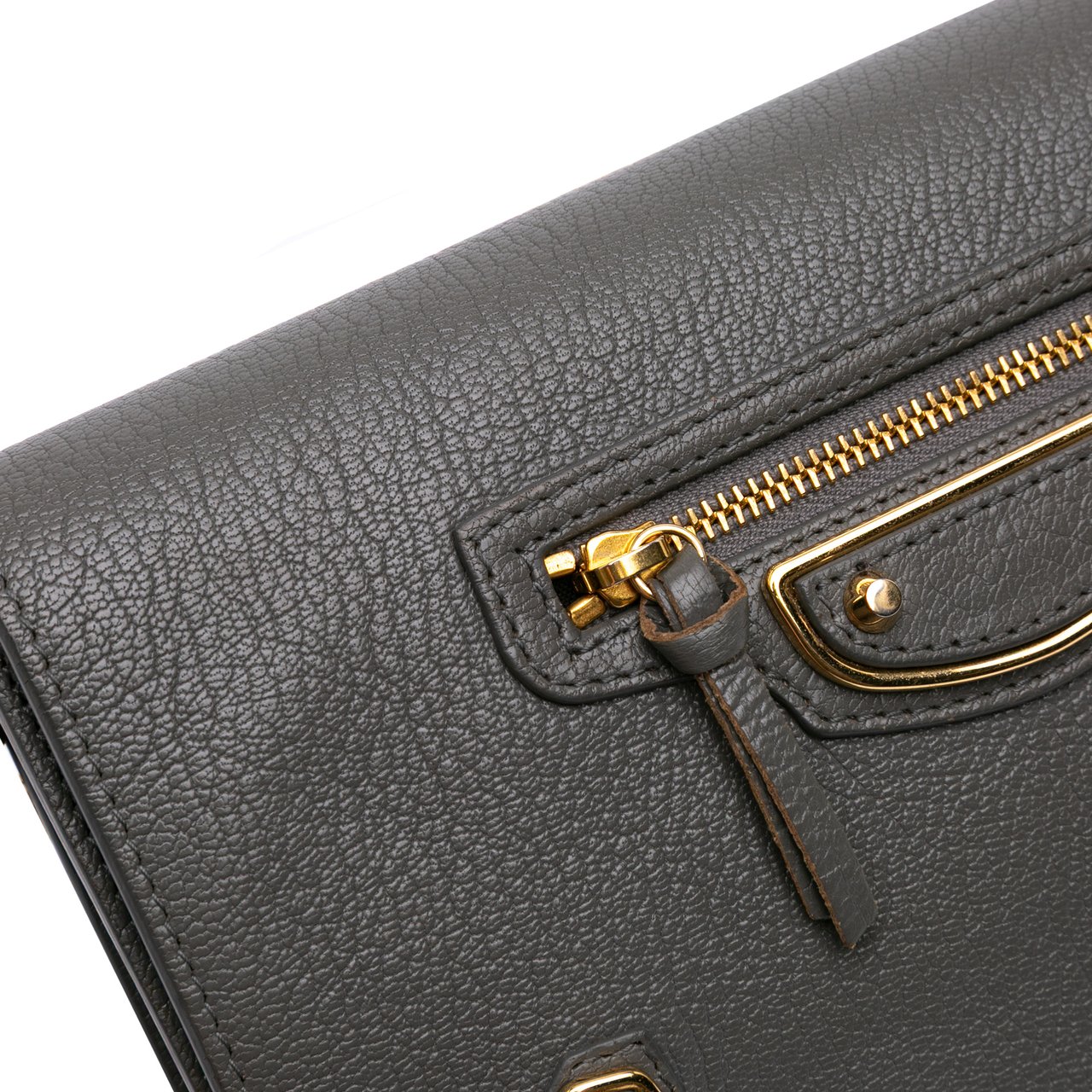Balenciaga Chevre Motocross Metallic Edge Wallet on Chain Grijs
