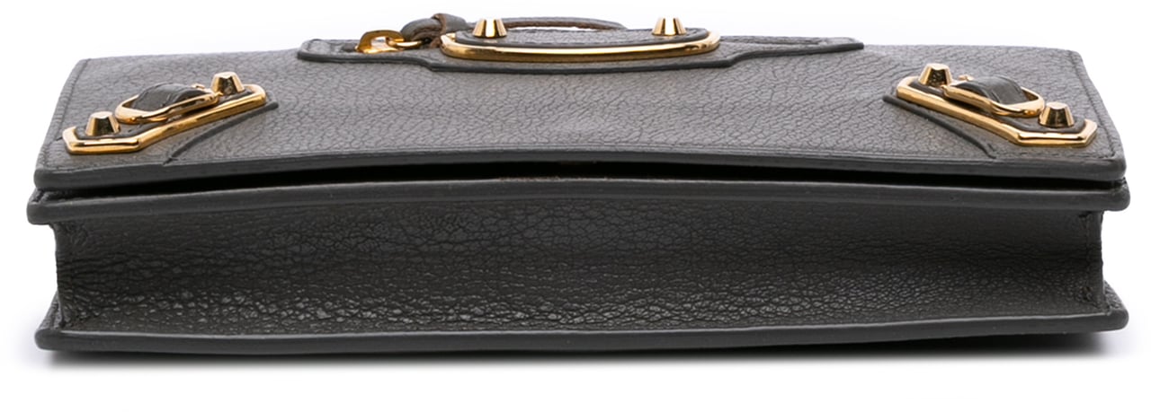Balenciaga Chevre Motocross Metallic Edge Wallet on Chain Grijs