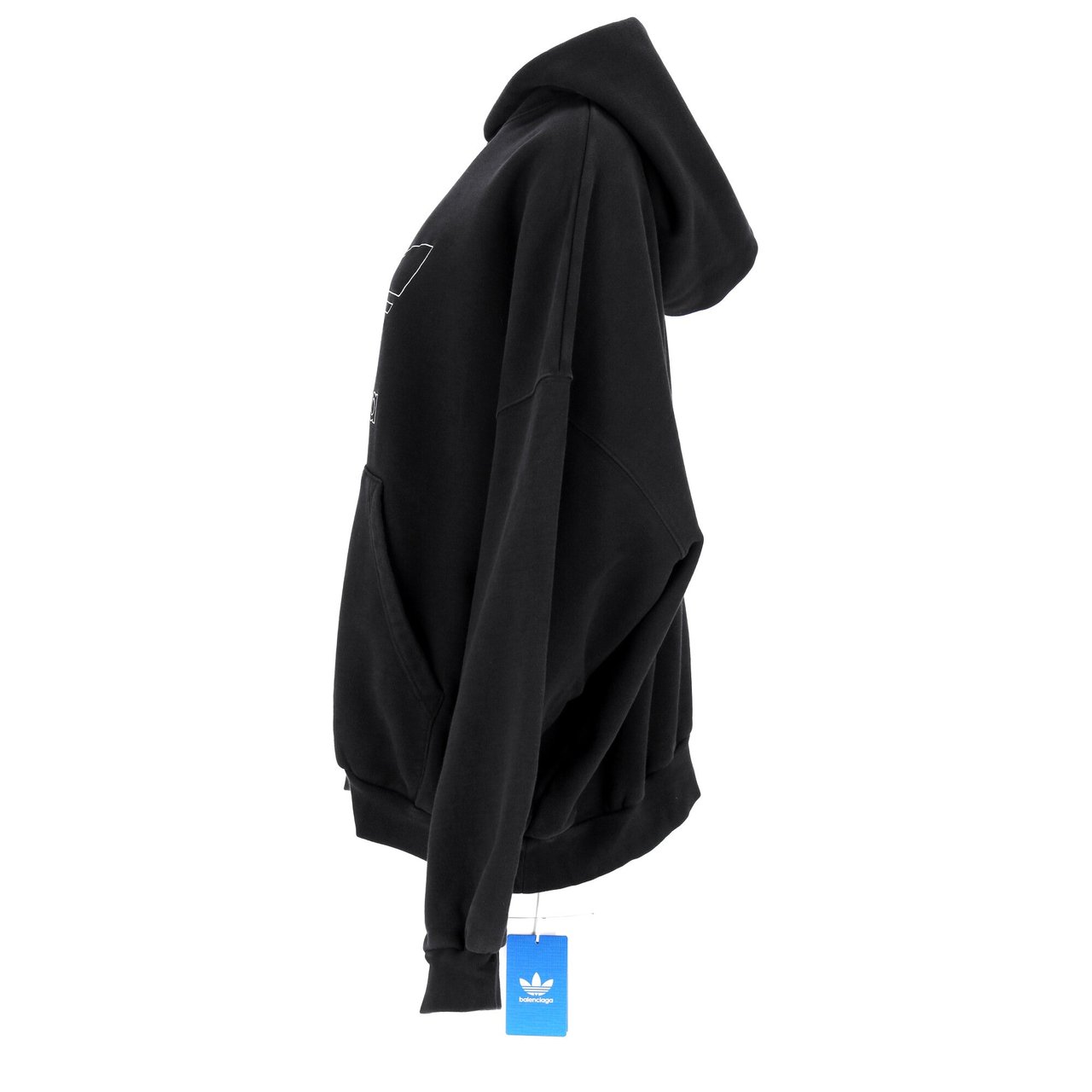 Balenciaga Oversized Black Fleece Hoodie With Embroidered Logos Zwart