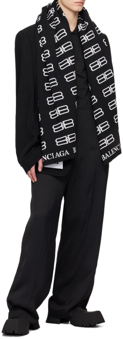 Balenciaga Bb Monogram Logo Blanket Scarf Zwart