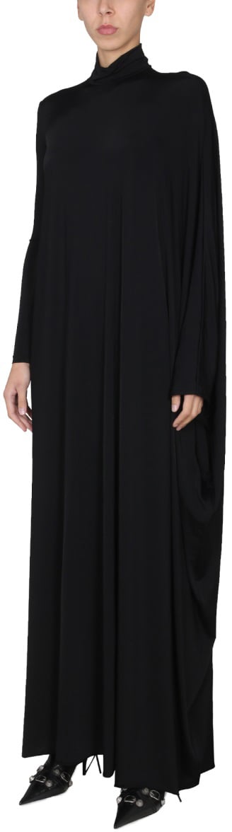Balenciaga Sleek Minimalist Maxi Dress in Stretch Nylon Jersey Neutraal