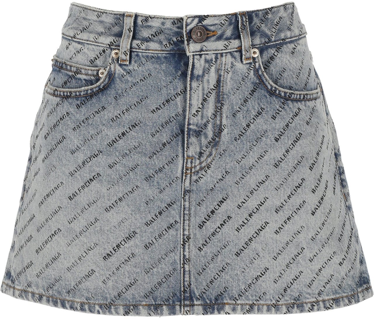 Balenciaga Balenciaga Logo Print Denim Skirt Blauw