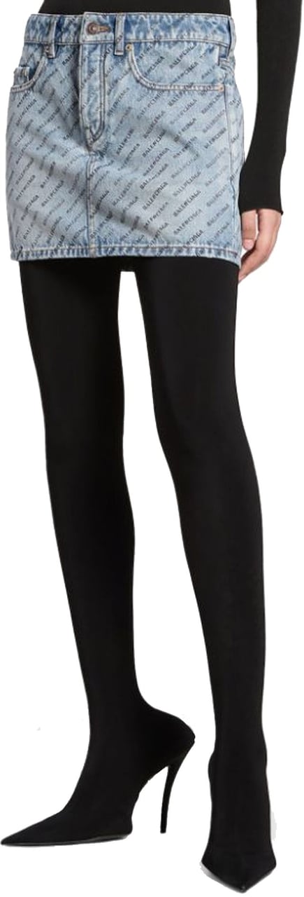 Balenciaga Balenciaga Logo Print Denim Skirt Blauw
