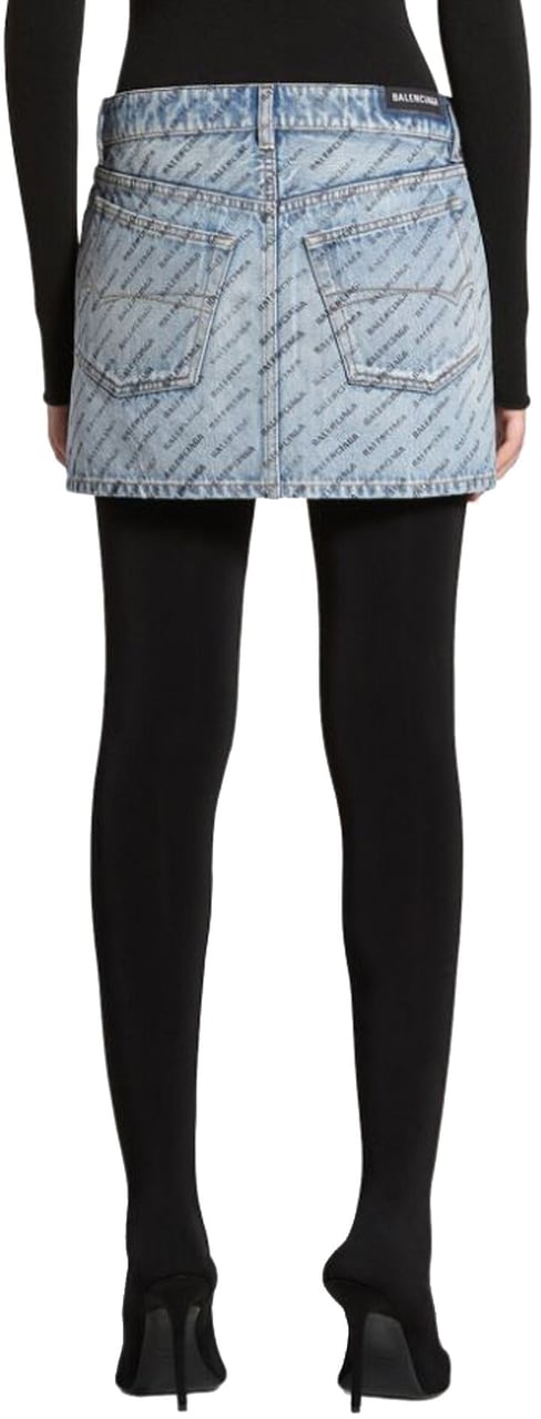 Balenciaga Balenciaga Logo Print Denim Skirt Blauw