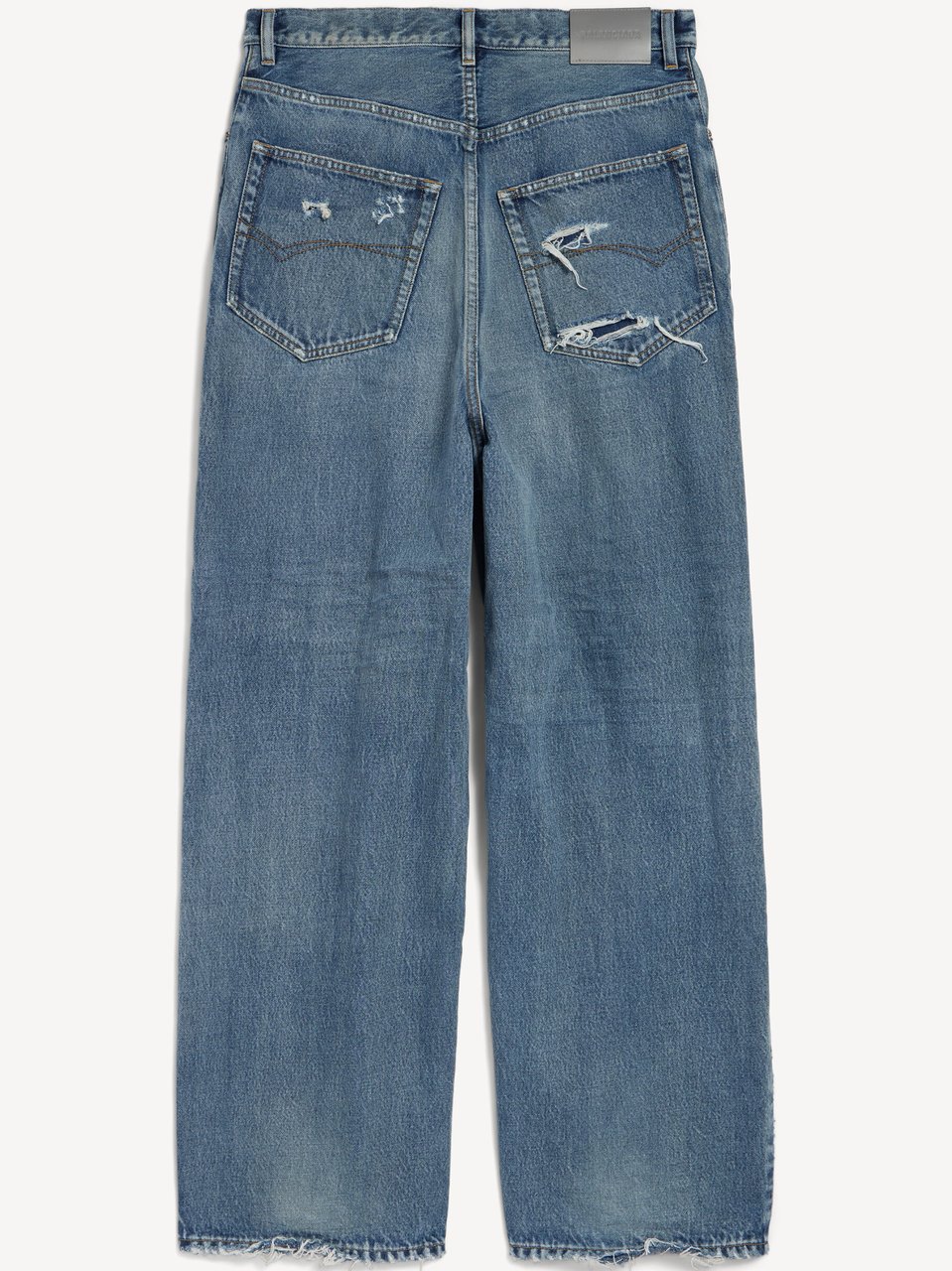 Balenciaga Baggy Fit Denim Jeans with Distressed Details Blauw
