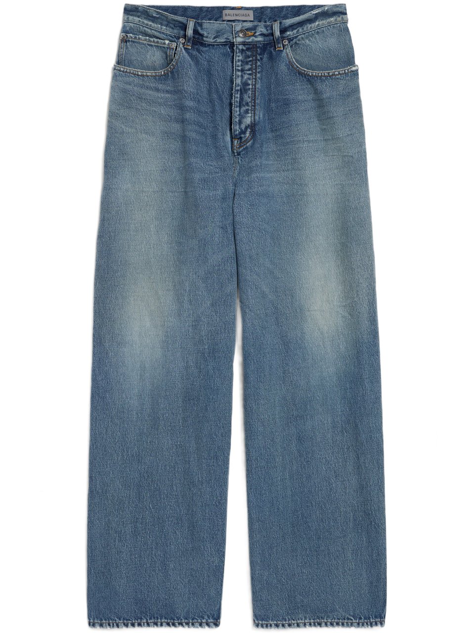 Balenciaga Baggy Fit Denim Jeans with Distressed Details Blauw
