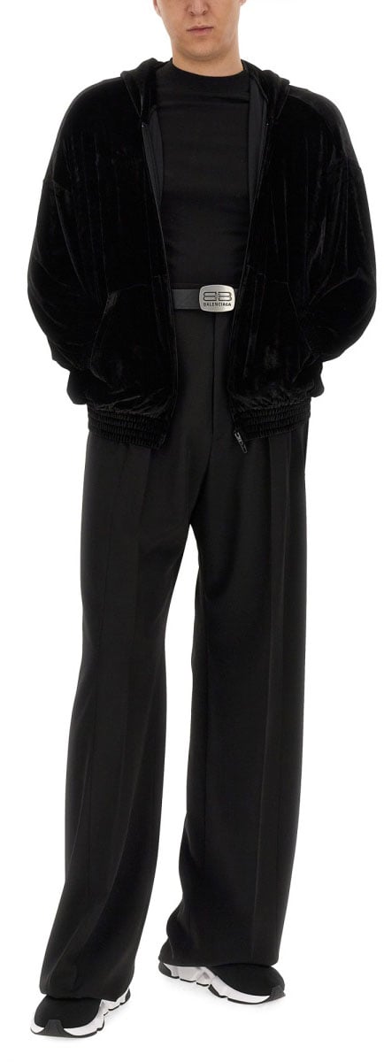Balenciaga Velvet Sweatshirt with Hood and Modern Silhouette Neutraal