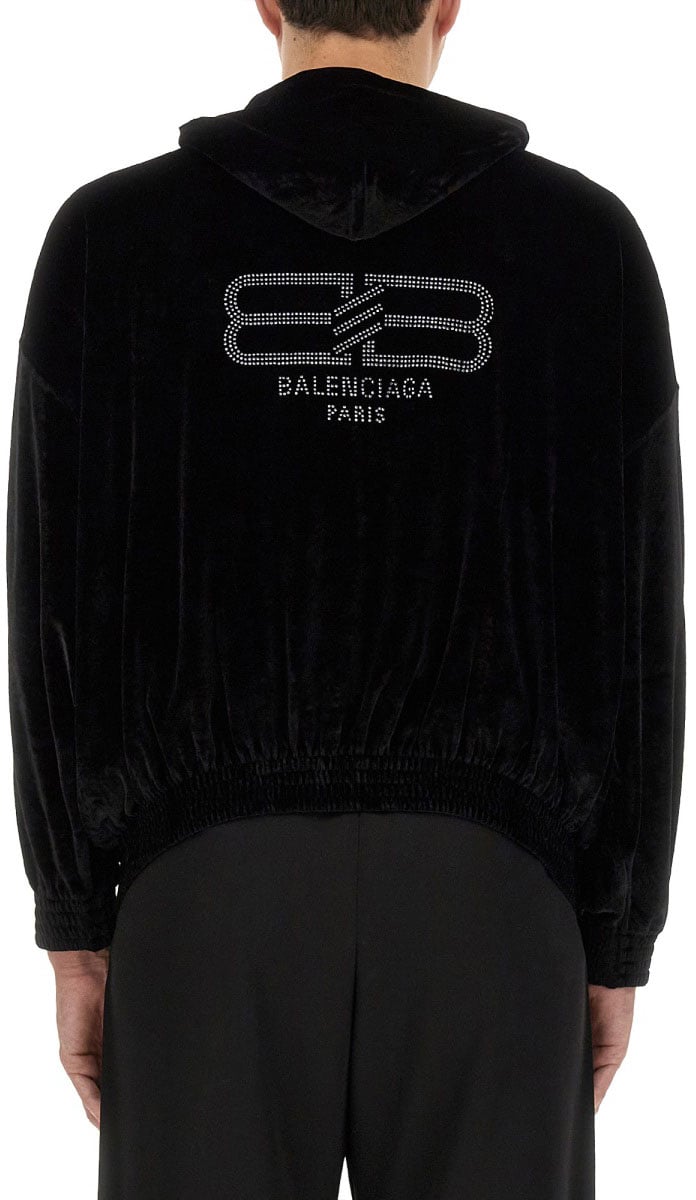 Balenciaga Velvet Sweatshirt with Hood and Modern Silhouette Neutraal