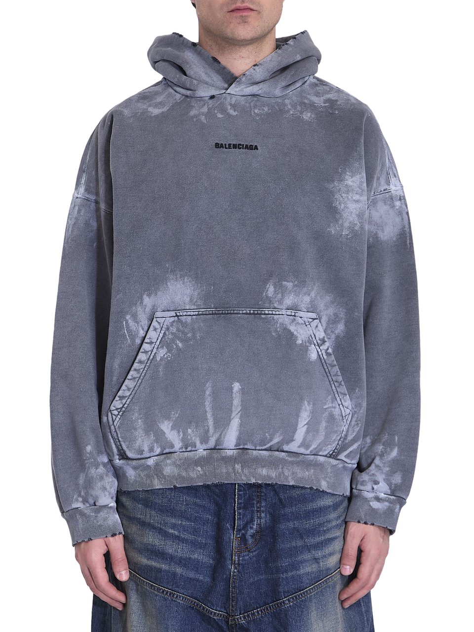 Balenciaga Washed Grey Oversized Hoodie with Tie-Dye Effect and Bold Logo Grijs