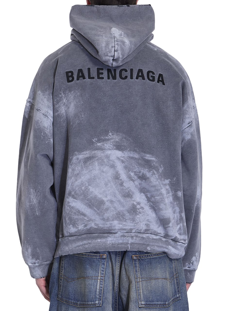 Balenciaga Washed Grey Oversized Hoodie with Tie-Dye Effect and Bold Logo Grijs