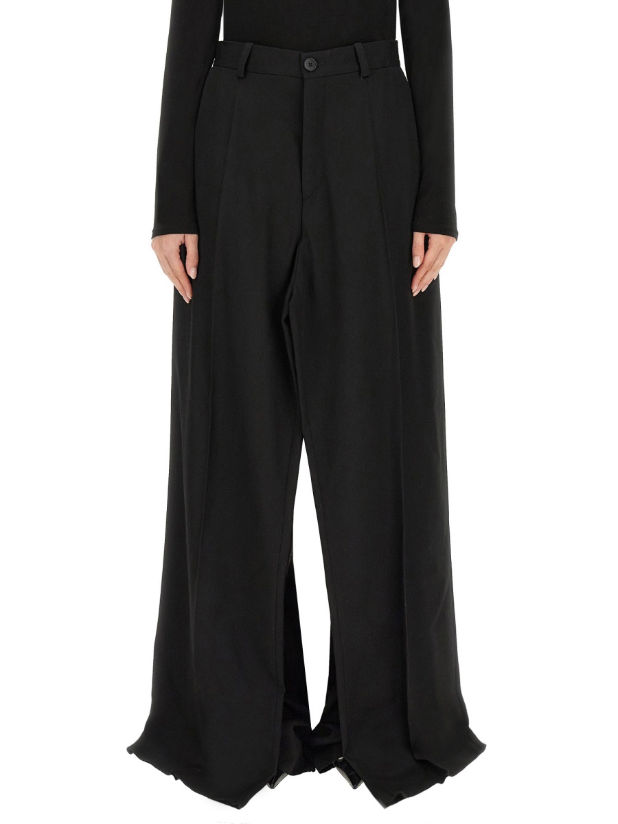 Balenciaga Tailored Double Front Wool Pants with Structured Silhouette Zwart