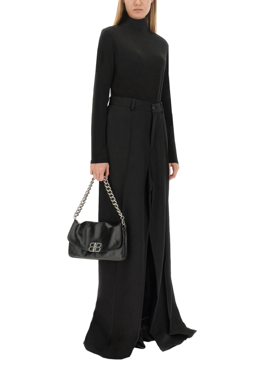 Balenciaga Tailored Double Front Wool Pants with Structured Silhouette Zwart