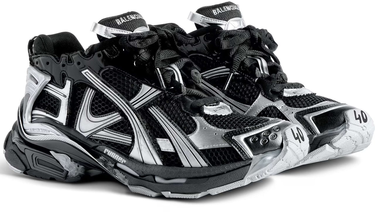 Balenciaga Black/Silver Runner Mesh Chunky Sneakers Zwart