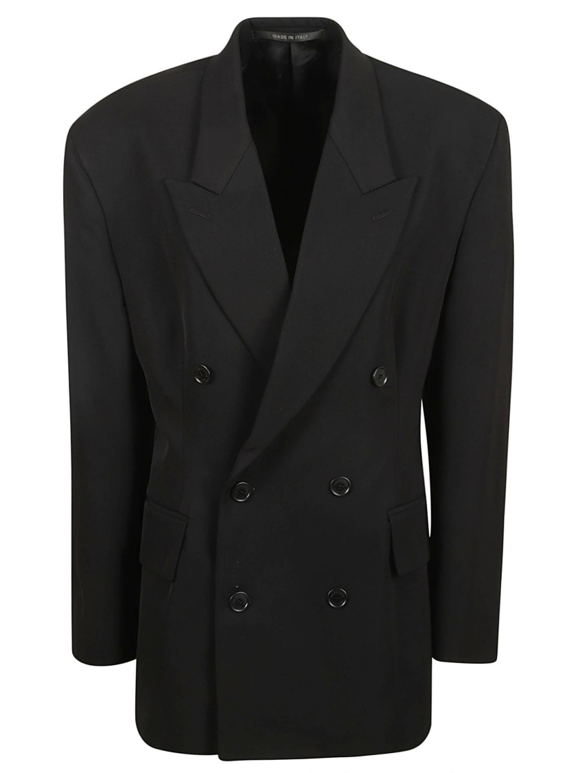 Balenciaga Tailored Double-Breasted Black Jacket With Sharp Lapels Zwart