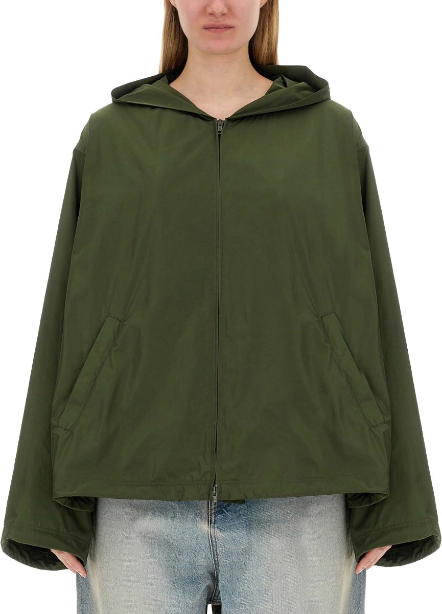 Balenciaga Structured Neutrals Hooded Jacket with Front Zipper Closure Grijs