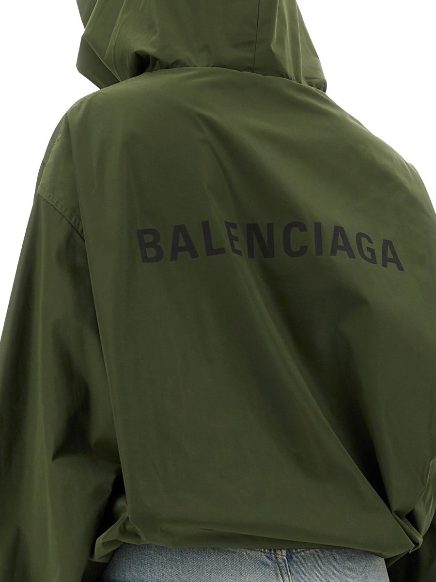 Balenciaga Structured Neutrals Hooded Jacket with Front Zipper Closure Grijs