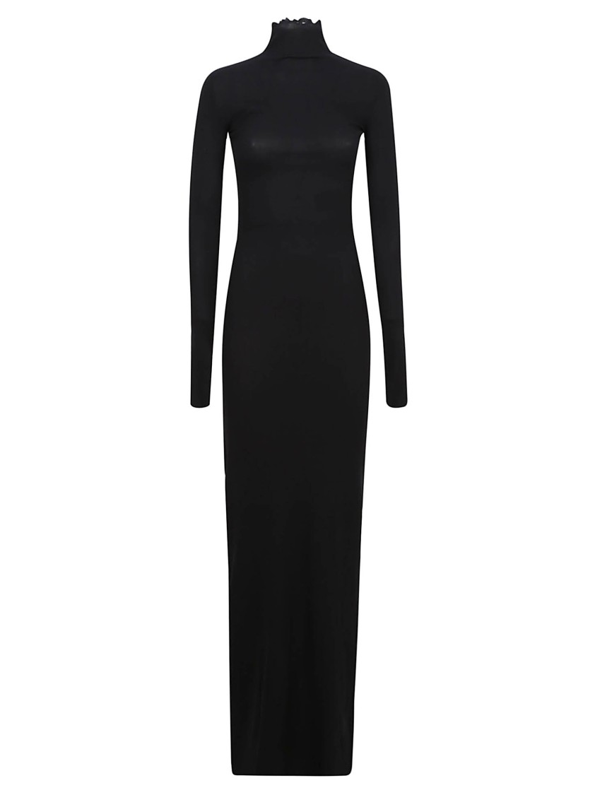 Balenciaga Form-Fitting Black Maxi Dress With Ruffled Neckline Zwart