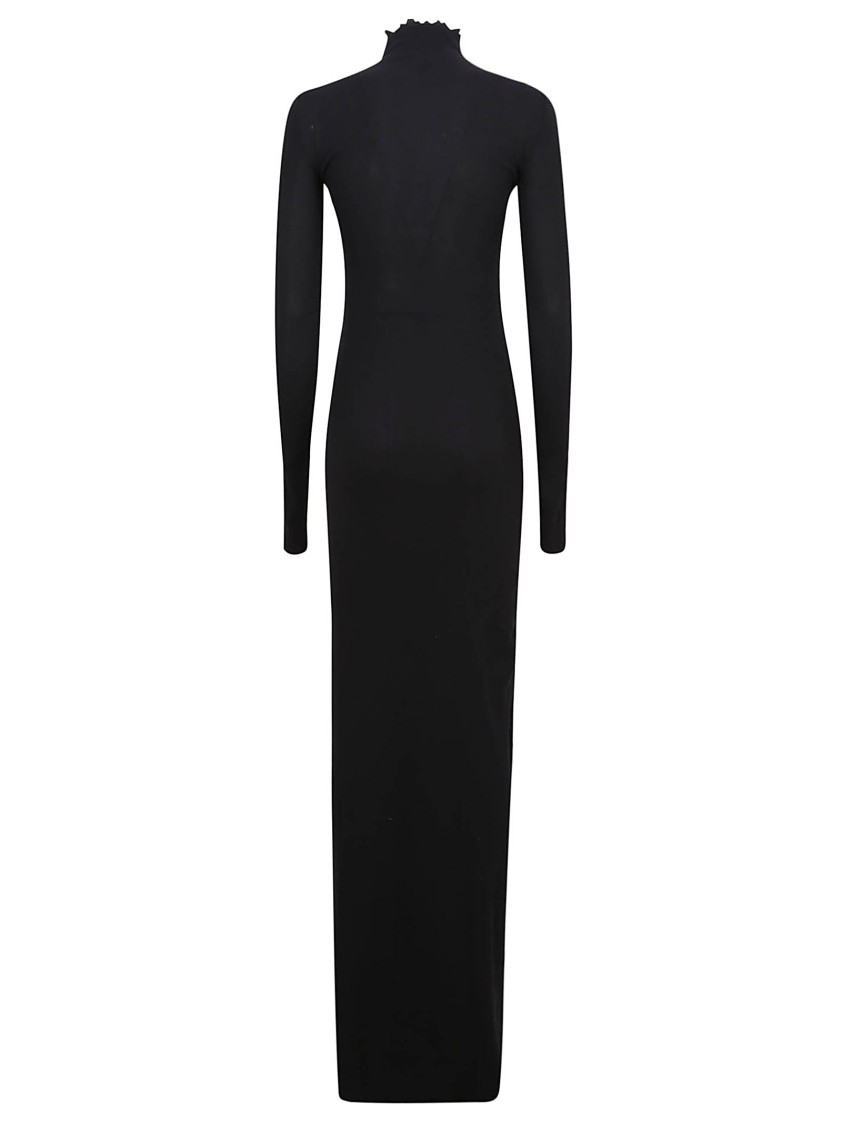 Balenciaga Form-Fitting Black Maxi Dress With Ruffled Neckline Zwart