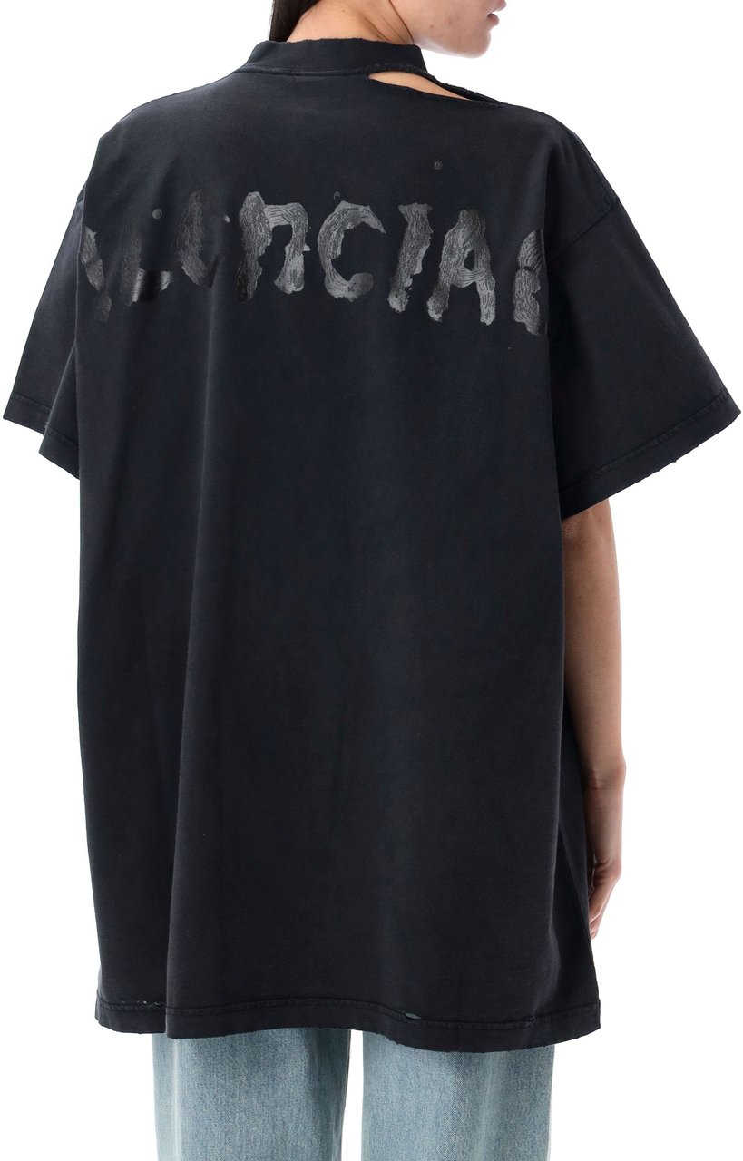 Balenciaga Oversized T-Shirt Faded Washed Black Zwart
