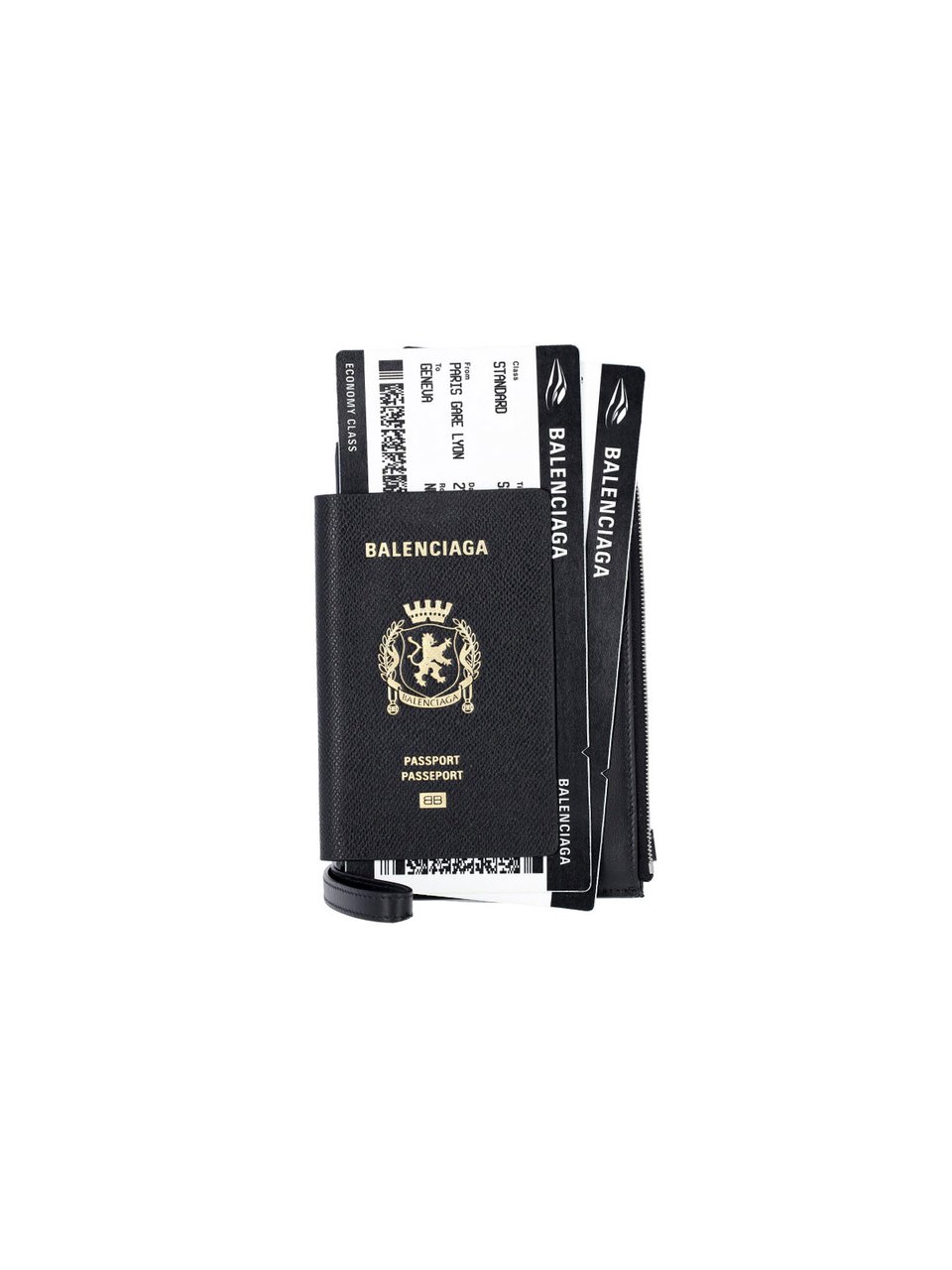 Balenciaga Black Passport Graphic Ticket Phone Holder Zwart