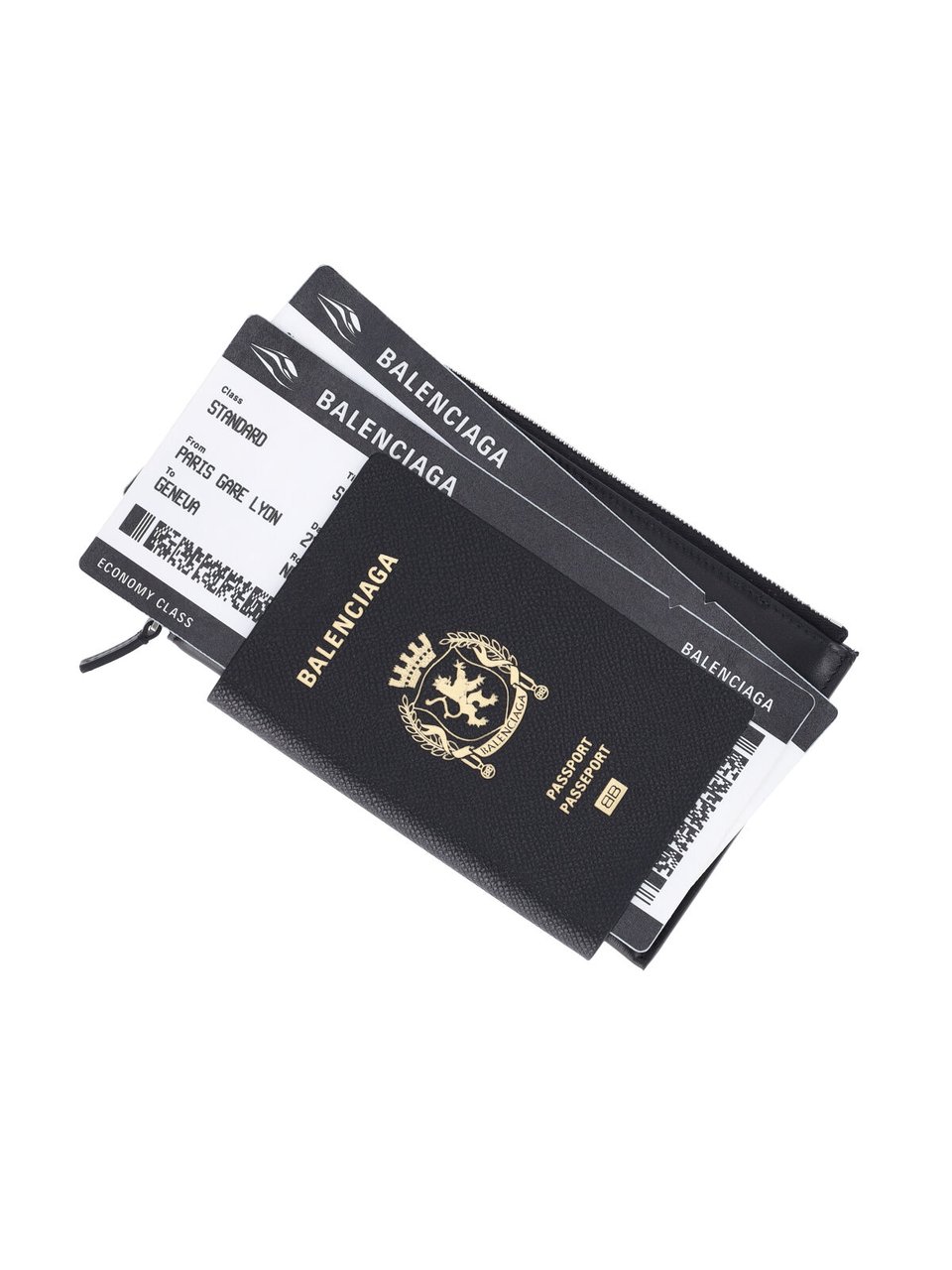Balenciaga Black Passport Graphic Ticket Phone Holder Zwart