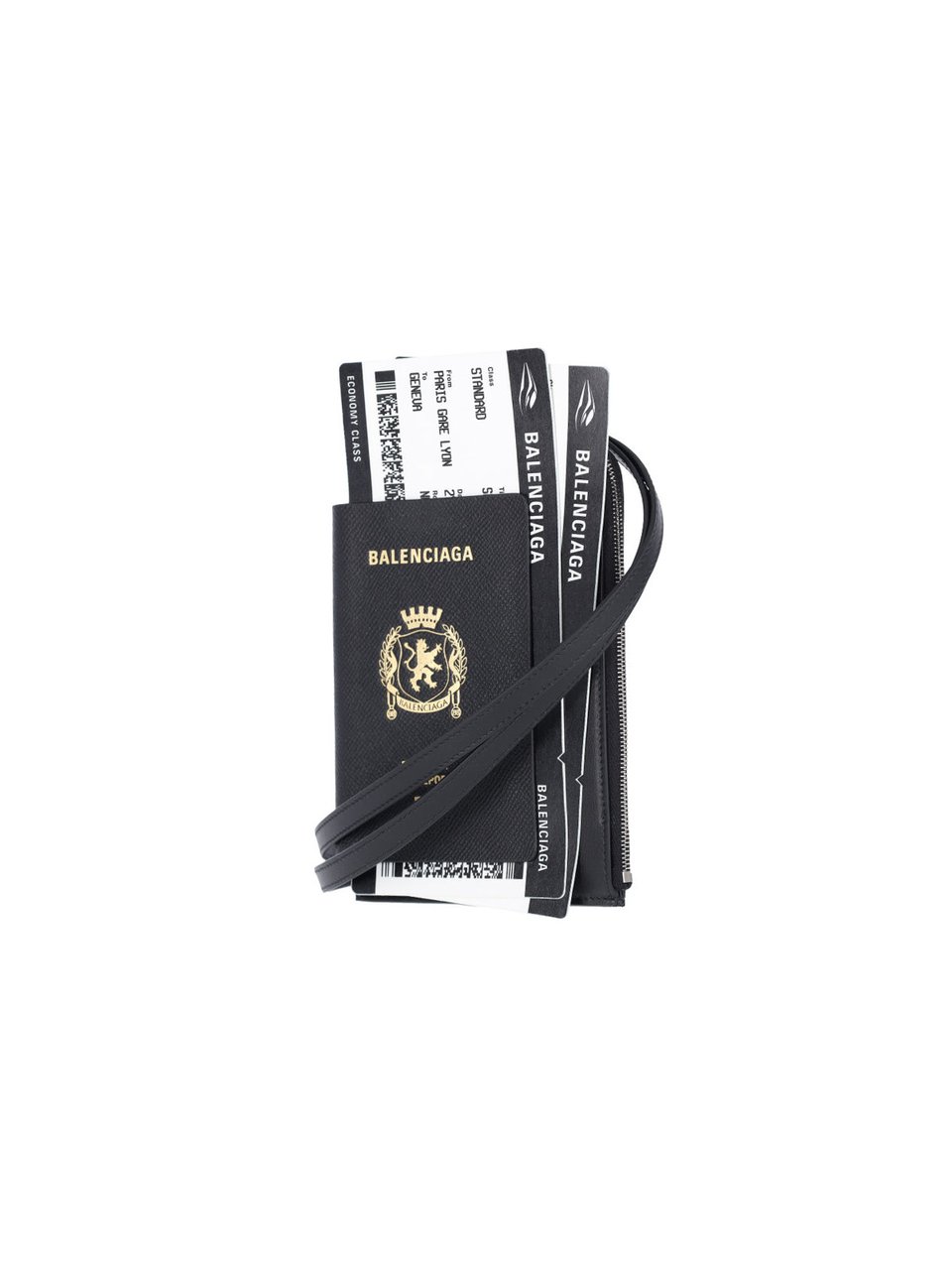 Balenciaga Black Passport Graphic Ticket Phone Holder Zwart