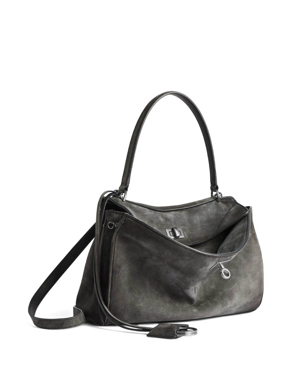 Balenciaga Structured Grey Handbag with Top Handle and Detachable Strap Grijs