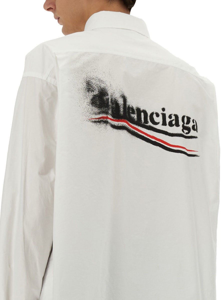 Balenciaga Relaxed Fit White Cotton Shirt with Classic Collar Wit
