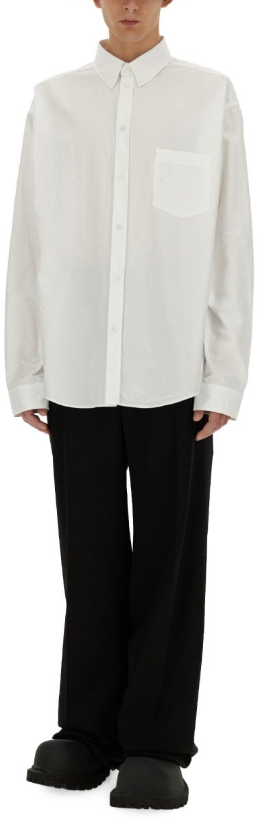 Balenciaga Relaxed Fit White Cotton Shirt with Classic Collar Wit