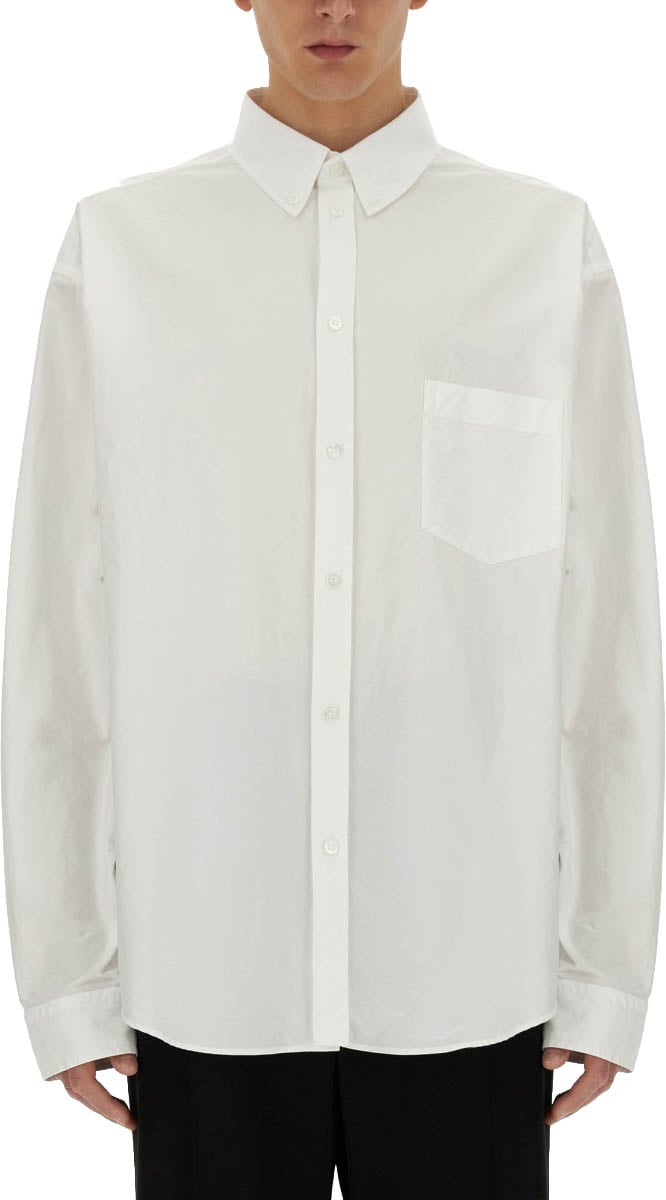 Balenciaga Relaxed Fit White Cotton Shirt with Classic Collar Wit