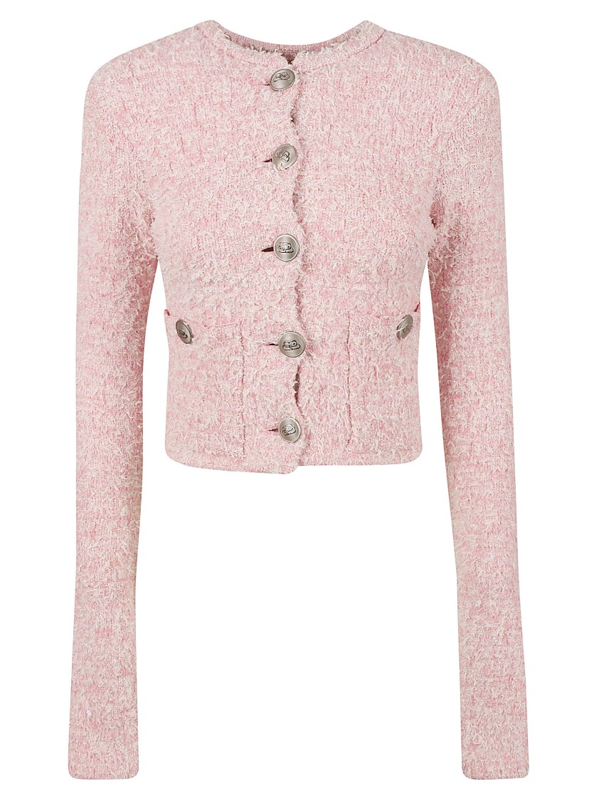 Balenciaga Cropped Textured Knit Sweater Roze