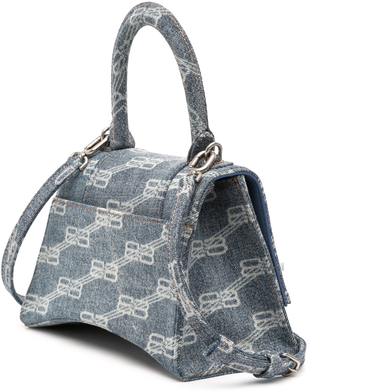 Balenciaga Small BB Monogram Denim Hourglass Top Handle Bag Blauw
