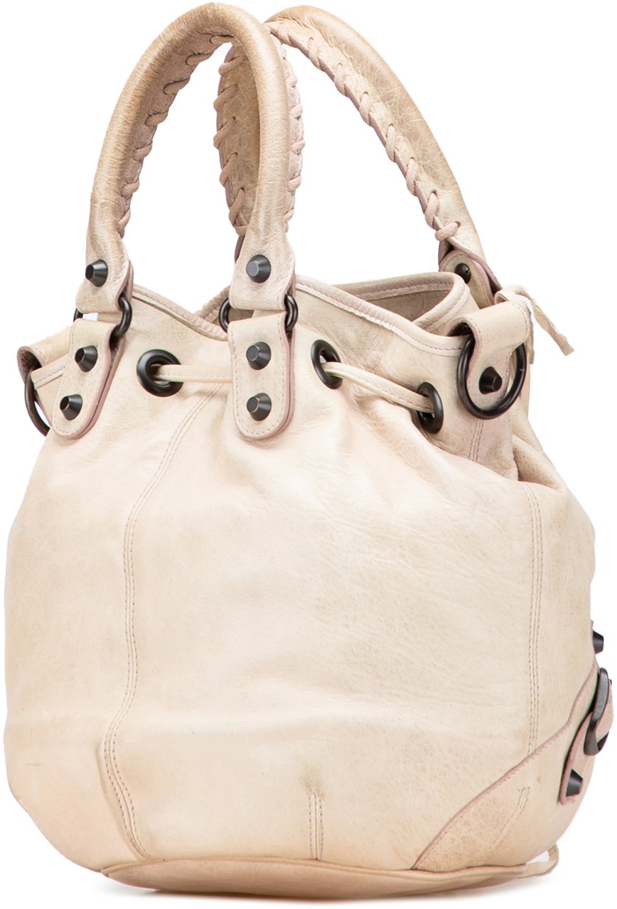 Balenciaga Mini Lambskin Motocross Pompon Bag Bruin