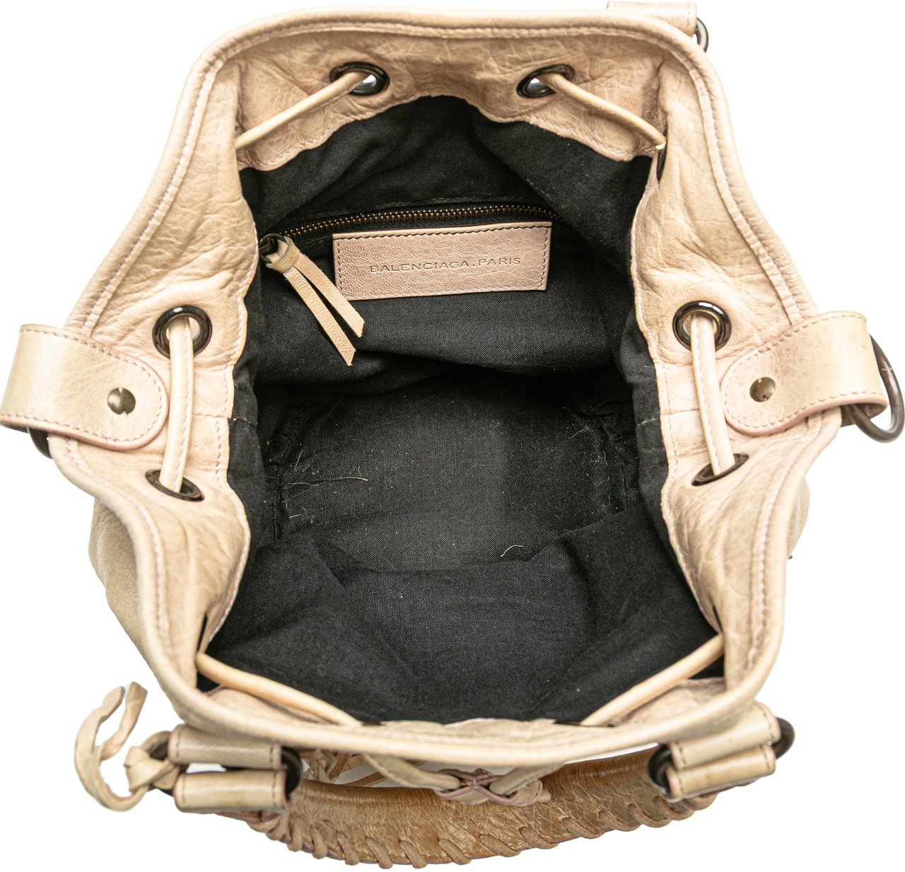 Balenciaga Mini Lambskin Motocross Pompon Bag Bruin