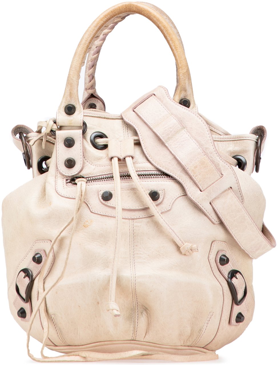 Balenciaga Mini Lambskin Motocross Pompon Bag Bruin