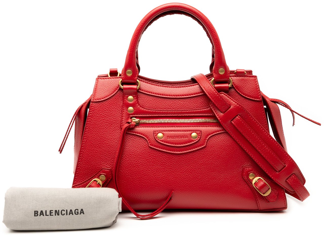 Balenciaga Small Grained Calfskin Motocross Neo Classic City Satchel Rood