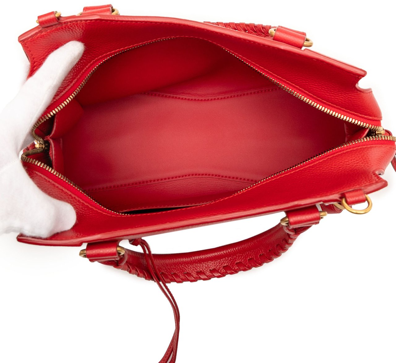 Balenciaga Small Grained Calfskin Motocross Neo Classic City Satchel Rood