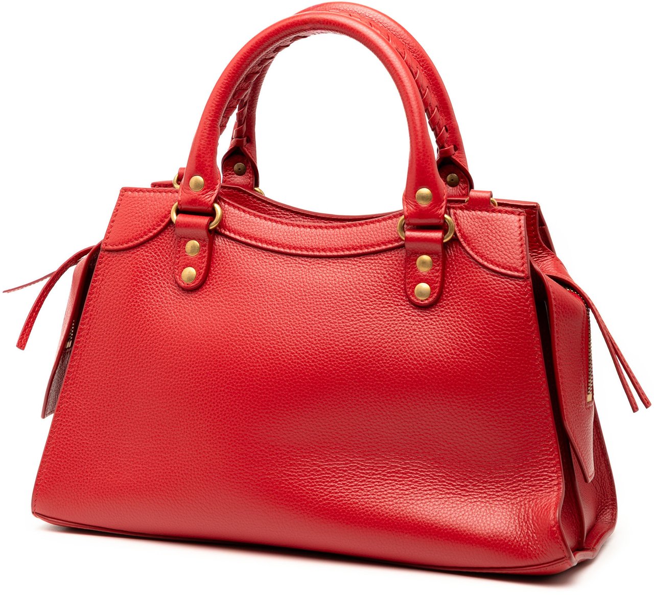 Balenciaga Small Grained Calfskin Motocross Neo Classic City Satchel Rood