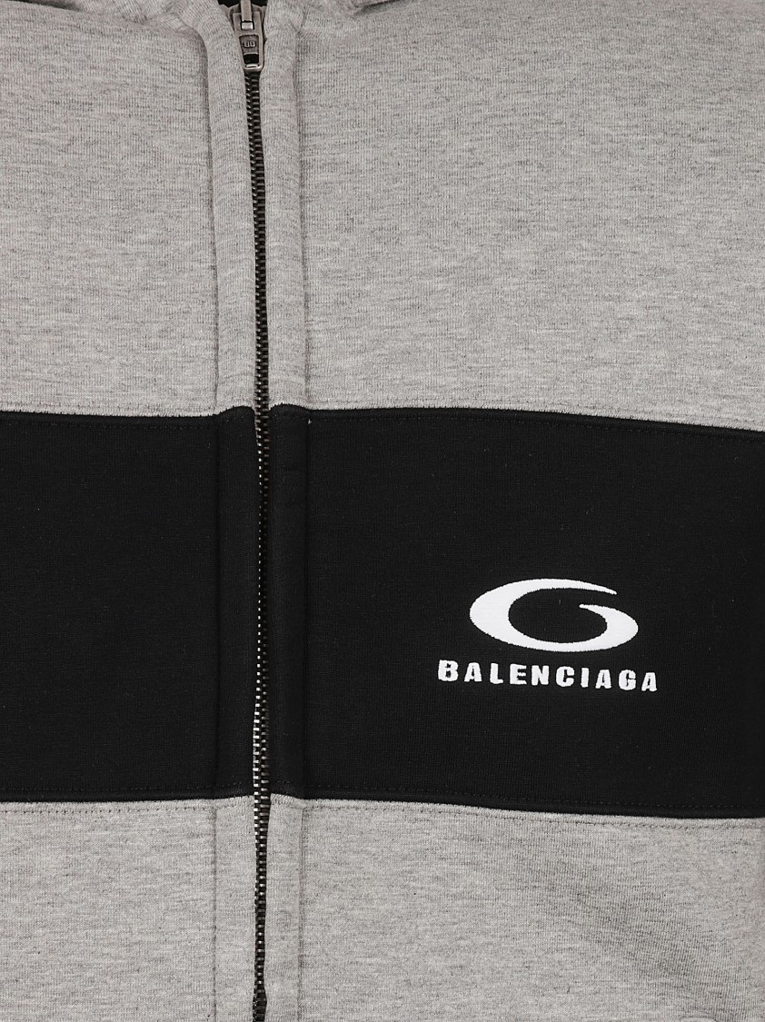 Balenciaga Zip-Up Hoodie With Panel Design And Logo Grijs