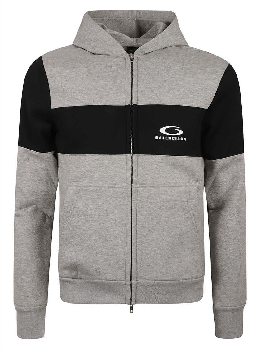 Balenciaga Zip-Up Hoodie With Panel Design And Logo Grijs