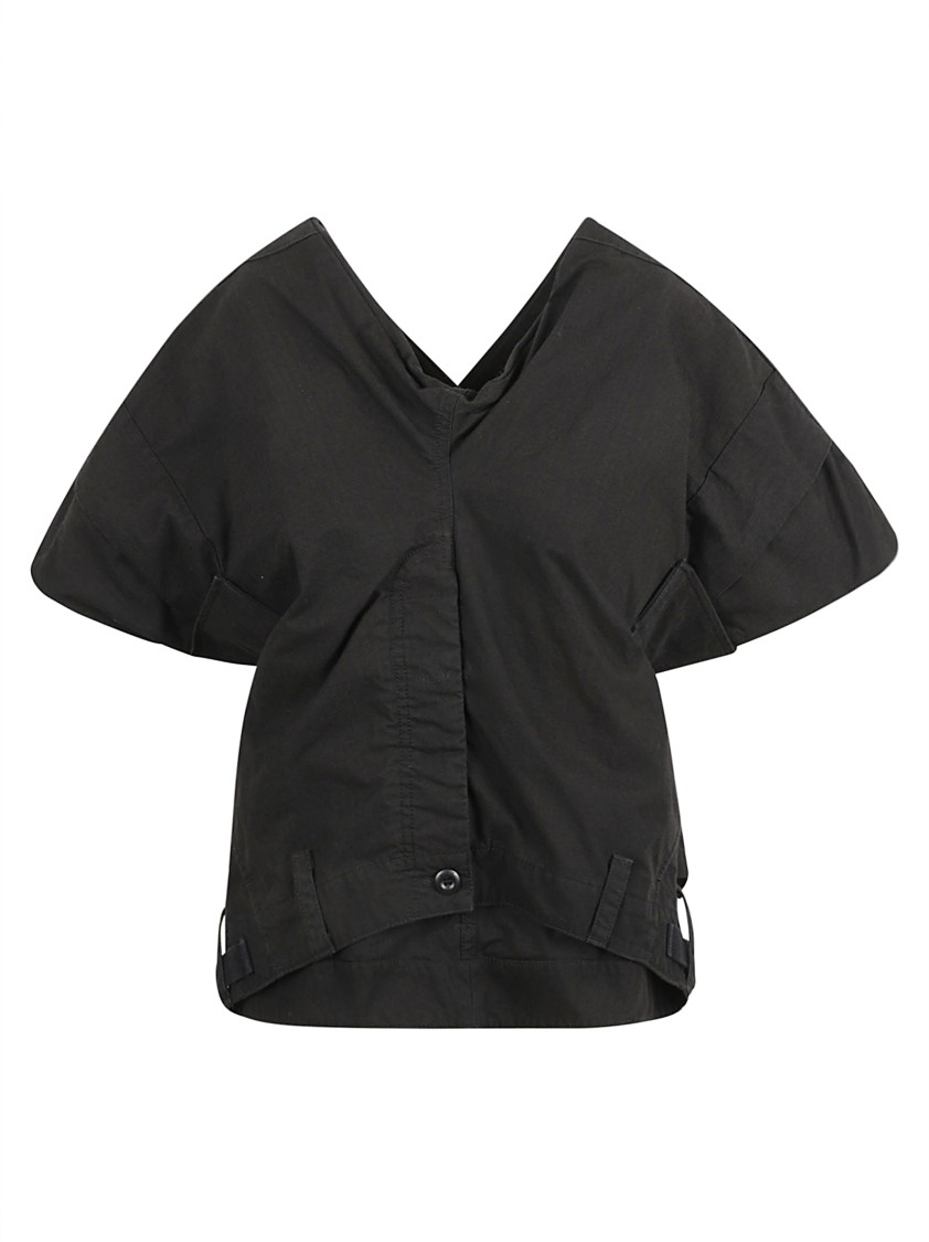 Balenciaga Structured V-Neck Top With Wide Sleeves Zwart