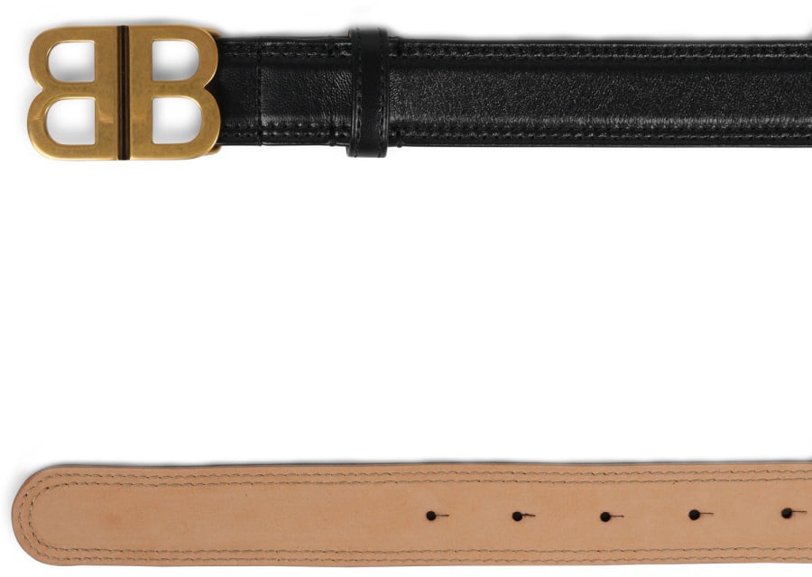Balenciaga Slim Lambskin Belt With Interlocking Logo Buckle Zwart