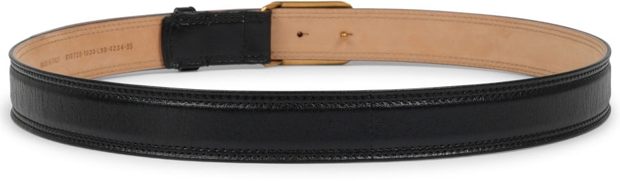 Balenciaga Slim Lambskin Belt With Interlocking Logo Buckle Zwart