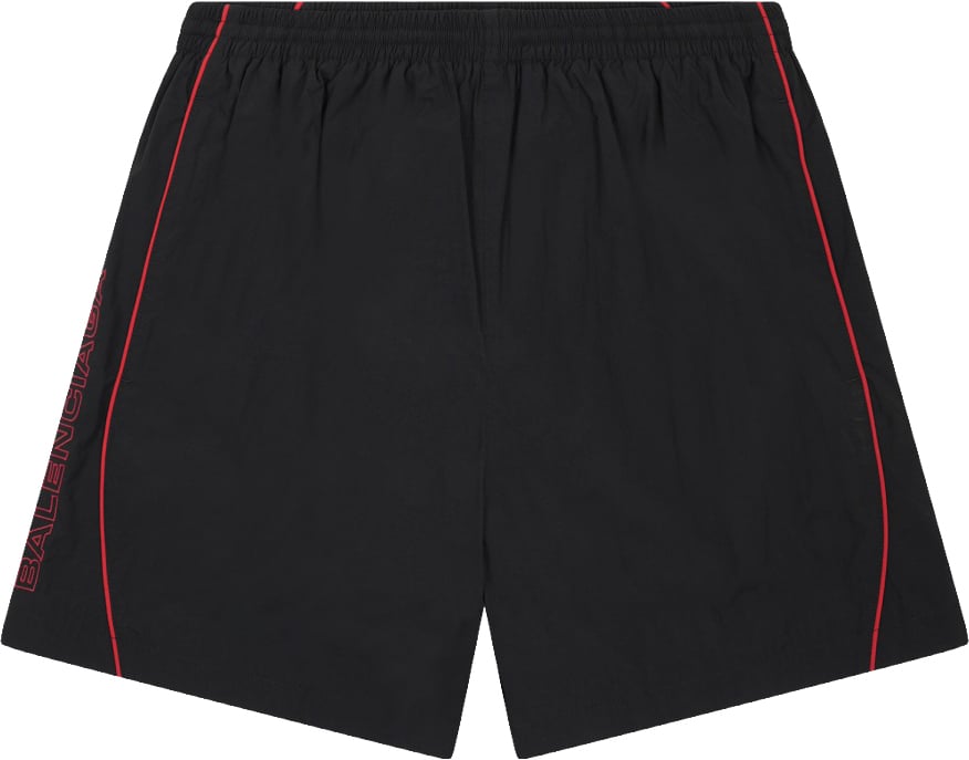 Balenciaga Sleek Black Sports Shorts With Red Piping Zwart