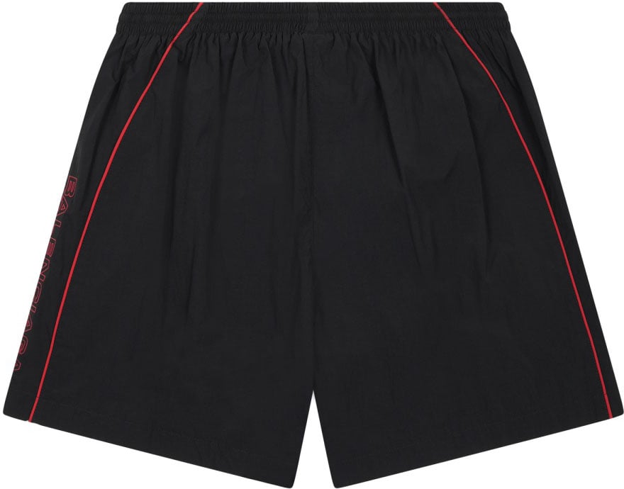 Balenciaga Sleek Black Sports Shorts With Red Piping Zwart