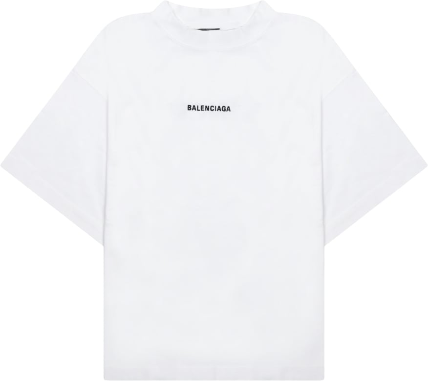 Balenciaga Cropped Cotton T-Shirt With Signature Logo Wit