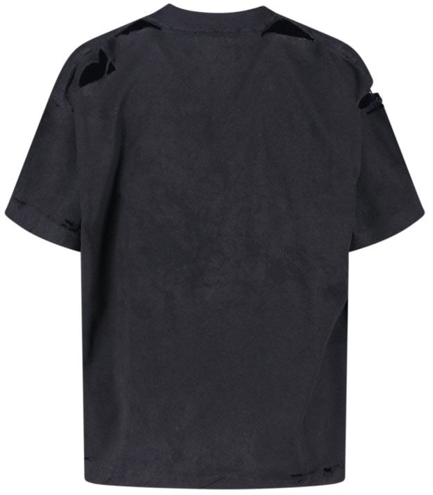 Balenciaga Distressed Black Cotton T-Shirt With Bold Logo Zwart
